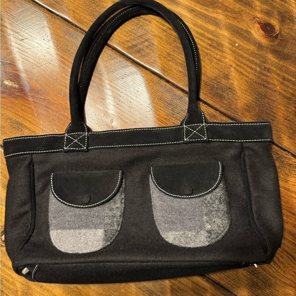 Echo Wool Black /Gray w/black suede Purse Handbag Shoulder Bag - Picture 1 of 11
